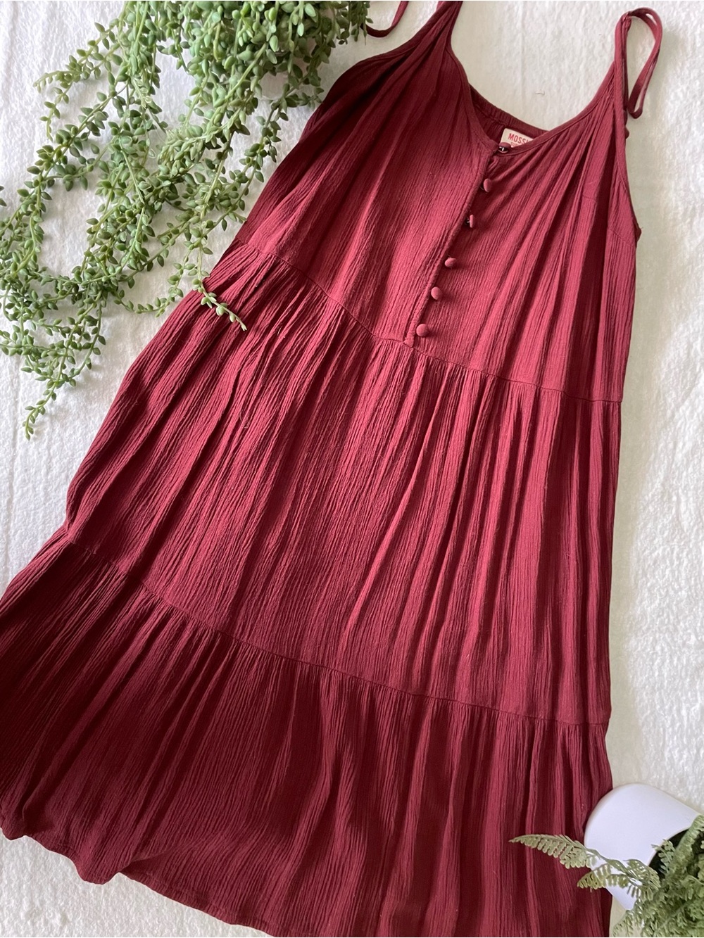 Sleeveless Tiered Button-Front Dress in Wine